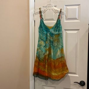 Nine West silk blend spaghetti strap V-neck print lined dress